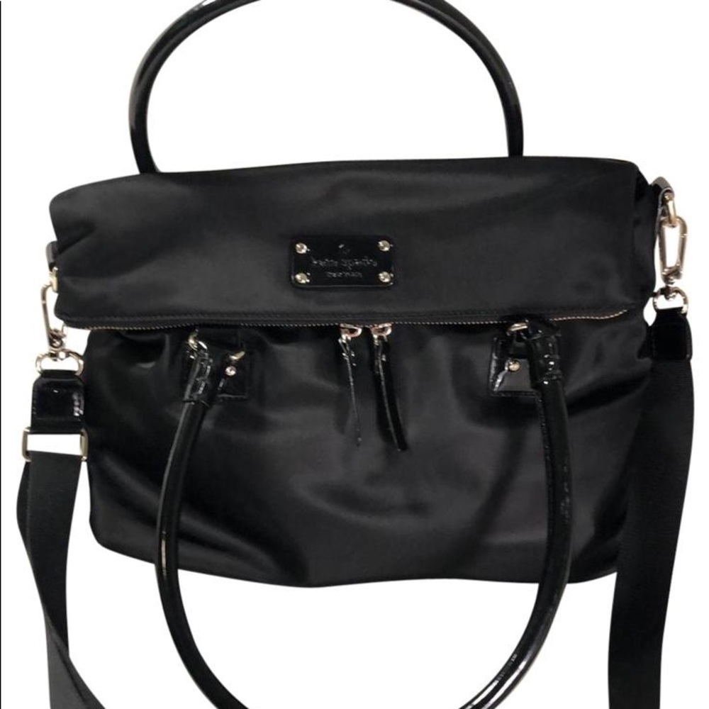 Kate Spade Bag with Flip Over Pocket Black Nylon and Patent Leather Shoulder Bag